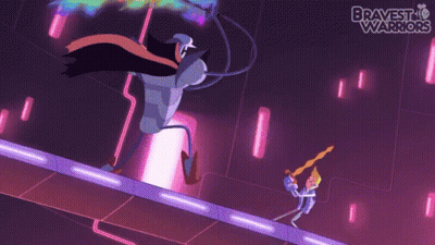 A Cartoon Of A Robot Fighting Another Robot With The Words Bravest Warriors On The Bottom Right GIF