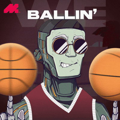 A Cartoon Of A Robot Holding Two Basketballs With The Words Ballin ' Written Above Him GIF