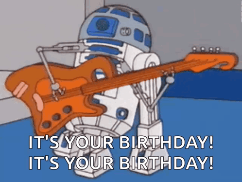 Robot Playing Guitar Saying It's Your Birthday GIF