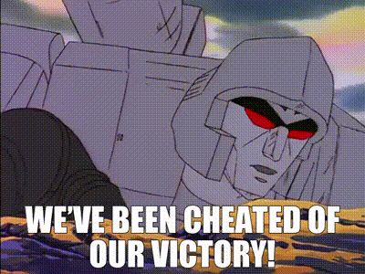 A Cartoon Of A Robot Saying We 'Ve Been Cheated Of Our Victory ! GIF