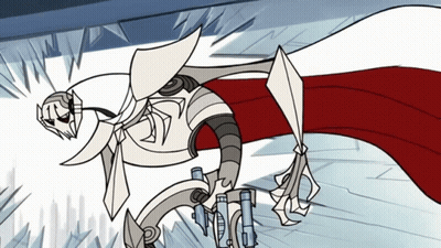 A Cartoon Of A Robot With A Red Cape On GIF