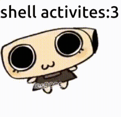 A Cartoon Of A Robot With Big Eyes And The Words `` Shell Activities : 3 '' Written Above It . GIF