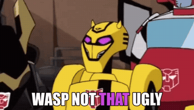 A Cartoon Of A Robot With Purple Eyes And The Words Wasp Not That Ugly . GIF