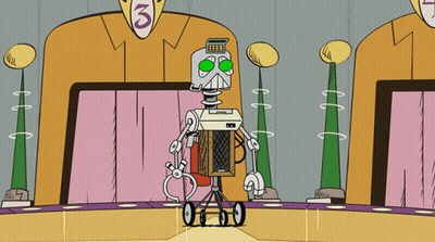 A Cartoon Of A Robot With The Number 3 On His Chest GIF