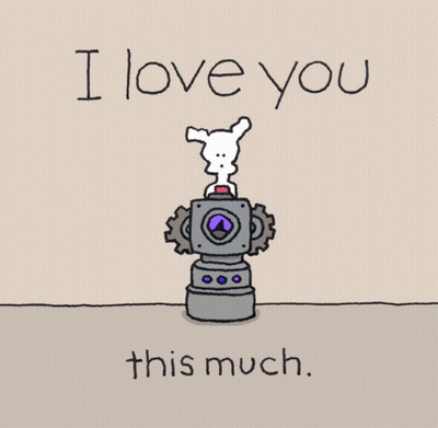 A Cartoon Of A Robot With The Words I Love You This Much GIF