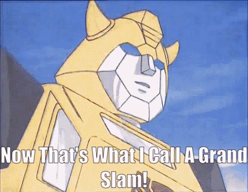 A Cartoon Of A Robot With The Words Now That 'S What I Call A Grand Slam GIF