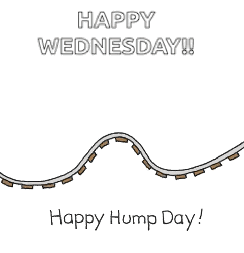 A Cartoon Of A Roller Coaster With The Words Happy Wednesday And Happy Hump Day Written Below It . GIF