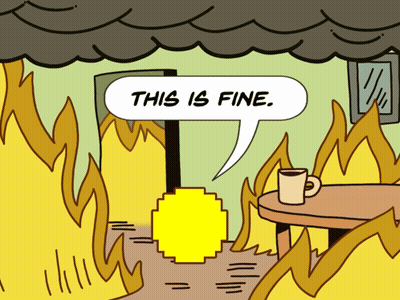 A Cartoon Of A Room On Fire With A Speech Bubble That Says This Is Fine GIF