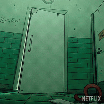 A Cartoon Of A Room With A Door And A Sign That Says Netflix On The Bottom GIF