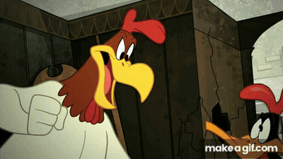 A Cartoon Of A Rooster And A Duck With The Words Make A Gif.com On The Bottom Right GIF