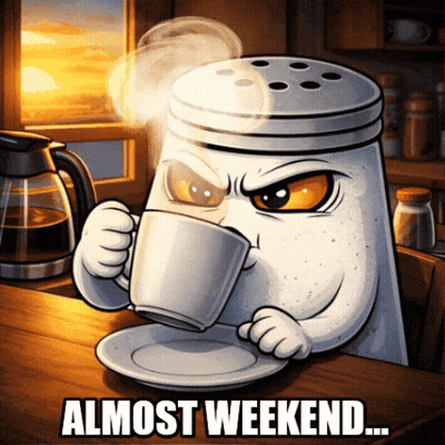 A Cartoon Of A Salt Shaker Drinking A Cup Of Coffee GIF