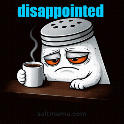 A Cartoon Of A Salt Shaker Holding A Cup Of Coffee With Disappointed Written Above It GIF