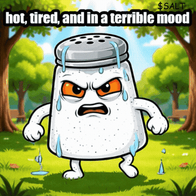 A Cartoon Of A Salt Shaker With Sweat Coming Out Of It And The Words Hot Tired And In A Terrible Mood GIF