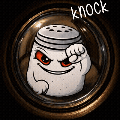 A Cartoon Of A Salt Shaker With The Word Knock Behind It GIF