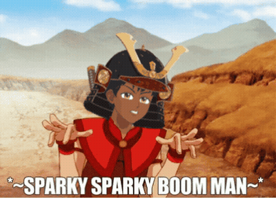 A Cartoon Of A Samurai With The Words Sparky Sparky Boom Man GIF
