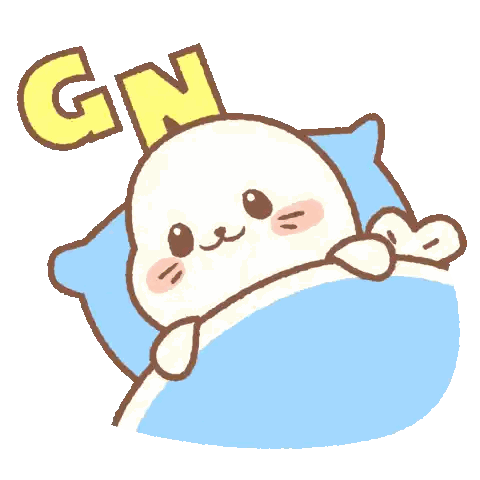 A Cartoon Of A Seal Laying In A Bed With The Word Gn Above It Sticker