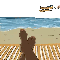 A Cartoon Of A Seaplane Flying Over The Ocean Sticker
