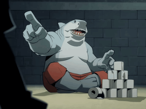 A Cartoon Of A Shark Pointing At Something GIF