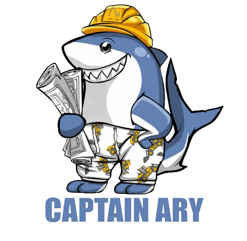 A Cartoon Of A Shark Wearing A Hard Hat And Holding A Newspaper Says Captain Ary Sticker