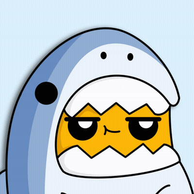 A Cartoon Of A Shark With A Yellow Face And Black Eyes GIF