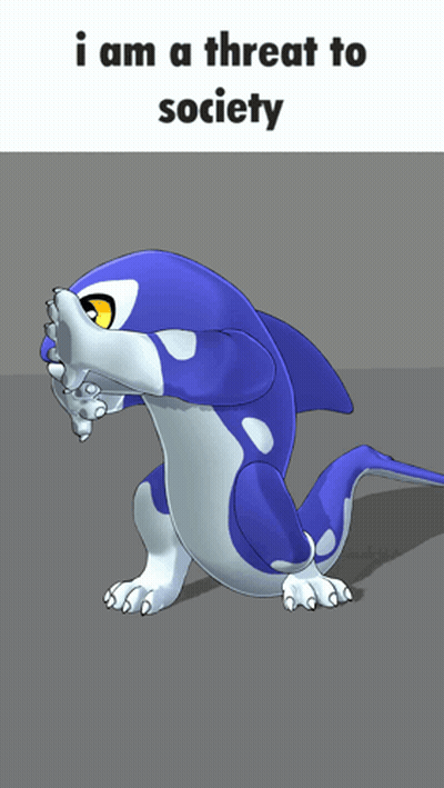 A Cartoon Of A Shark With The Words I Am A Threat To Society GIF
