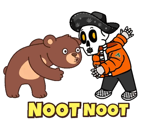 A Cartoon Of A Skeleton And A Teddy Bear With The Words Noot Noot On The Bottom Sticker