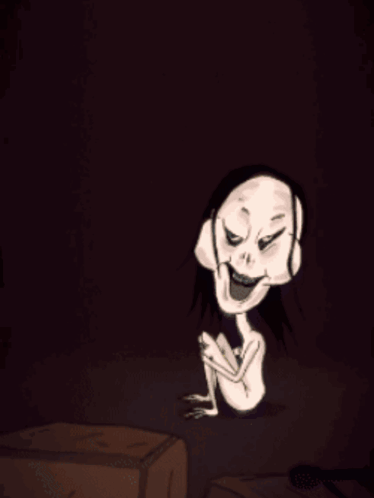 A Cartoon Of A Skeleton Sitting On A Shelf And A Box With A Face On It GIF