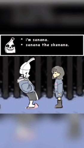 A Cartoon Of A Skeleton Talking To A Girl With The Words " I 'M Banana " At The Top GIF