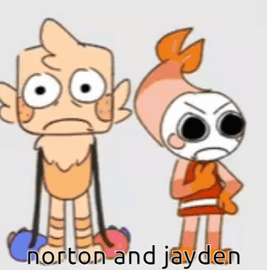 A Cartoon Of A Skeleton Talking To Another Skeleton With The Words Norton And Jayden Below It . GIF