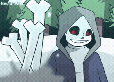 A Cartoon Of A Skeleton Wearing A Hooded Jacket And Red Eyes GIF