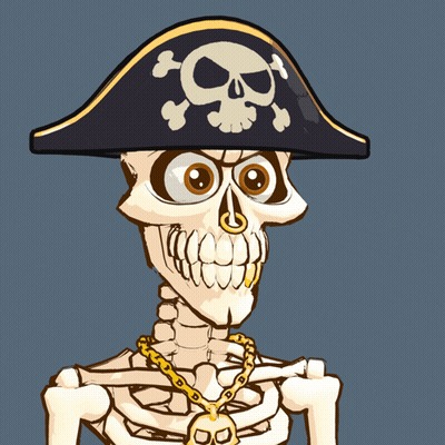 A Cartoon Of A Skeleton Wearing A Pirate Hat And Holding A Hook GIF
