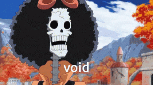 A Cartoon Of A Skeleton With A Big Afro And The Word Void In The Corner GIF