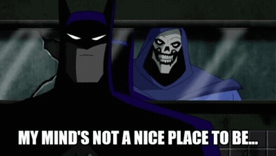 A Cartoon Of A Skeleton With The Words " My Mind 'S Not A Nice Place To Be " GIF