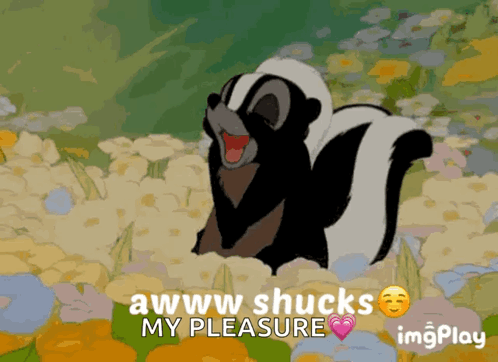 A Cartoon Of A Skunk With The Words Awww Shucks My Pleasure Below It GIF