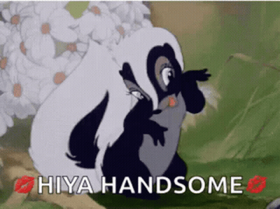 A Cartoon Of A Skunk With The Words Hiya Handsome Above It GIF