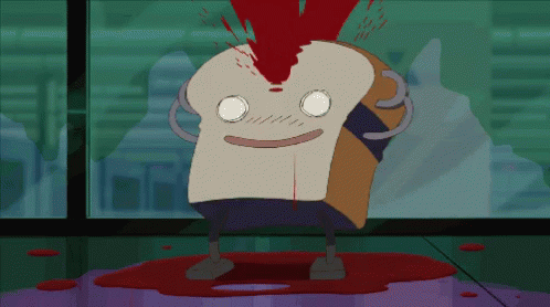 A Cartoon Of A Slice Of Bread With Blood Coming Out Of It GIF