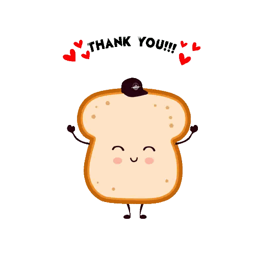 A Cartoon Of A Slice Of Bread With The Words Thank You Written On It Sticker