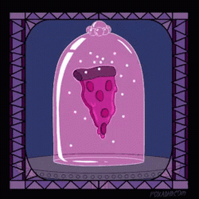 A Cartoon Of A Slice Of Pizza Under A Glass Dome GIF
