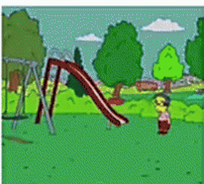 A Cartoon Of A Slide In A Park With Trees In The Background GIF