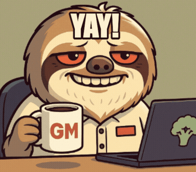 A Cartoon Of A Sloth Holding A Mug That Says Gm On It GIF