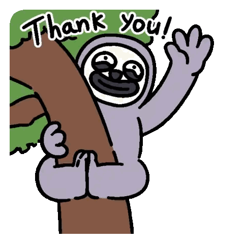 A Cartoon Of A Sloth Holding A Tree Branch With The Words Thank You Written Below It Sticker