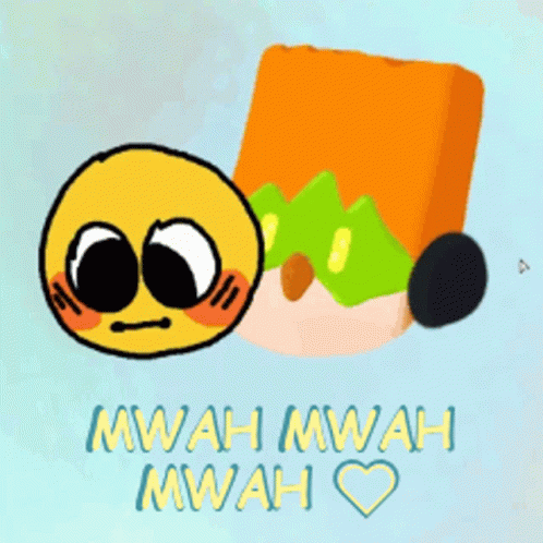 A Cartoon Of A Smiley Face And A Block With The Words Mwah Mwah Mwah On It GIF