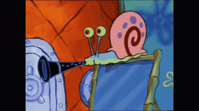 A Cartoon Of A Snail Playing A Trumpet With The Letter E On It GIF