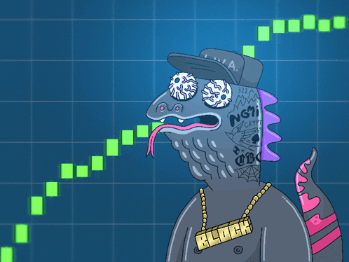 A Cartoon Of A Snake With A Necklace That Says Block GIF