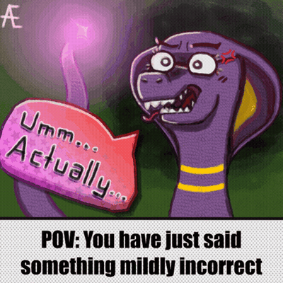 A Cartoon Of A Snake With A Speech Bubble That Says Actually GIF