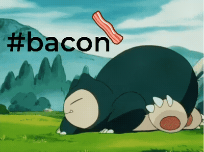 A Cartoon Of A Snorlax Sleeping With A Bacon Sticking Out Of Its Nose GIF