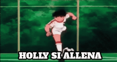 A Cartoon Of A Soccer Player Kicking A Soccer Ball With The Words Holly Si Allena Written On The Bottom . GIF