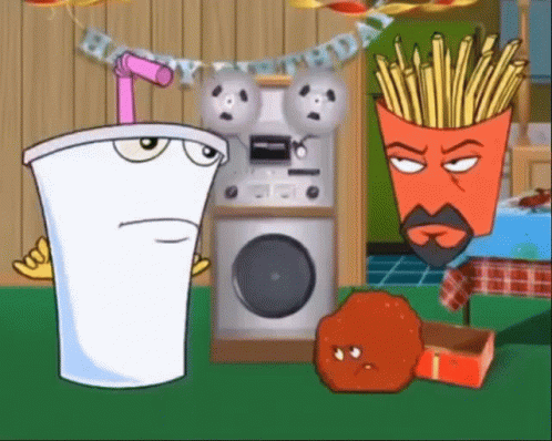 Cartoon Soda Cup And Fries With Birthday Banner GIF