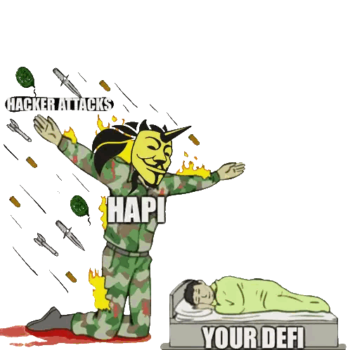 A Cartoon Of A Soldier Kneeling In Front Of A Bed With The Words " Hacker Attacks " Written On It Sticker