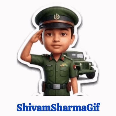 A Cartoon Of A Soldier Saluting With The Name Shivam Sharma Gif Below It GIF